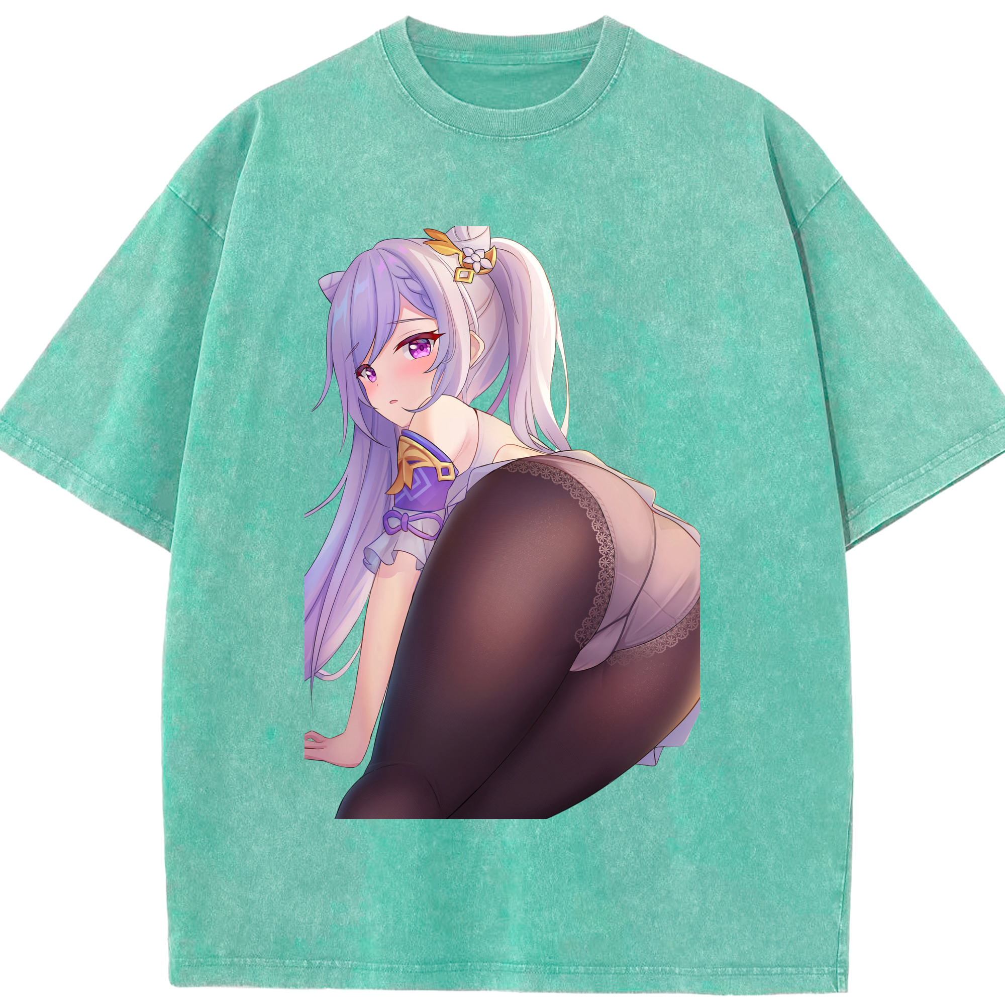 げんし神 刻晴 こくせい genshin Kokusei 綿100% ヴィンテージ風 半袖Tシャツ（フロントプリント）